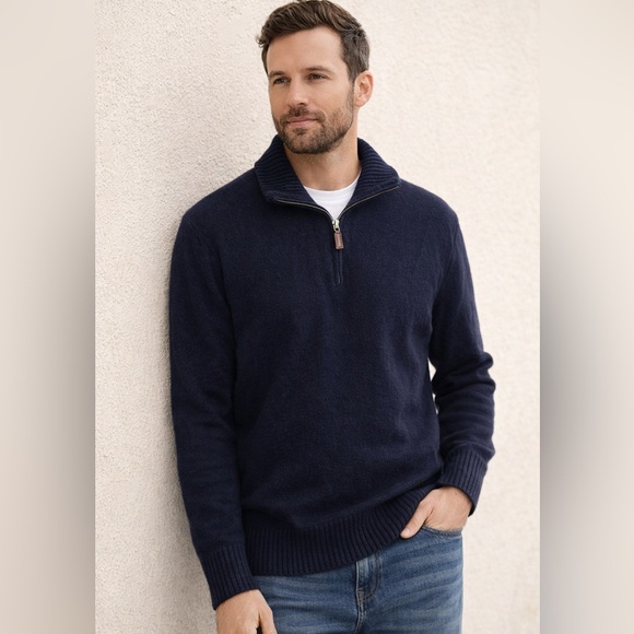 J.Crew 100% Lambswool Quarter Zip Pullover Sweater Navy Blue Men’s XL